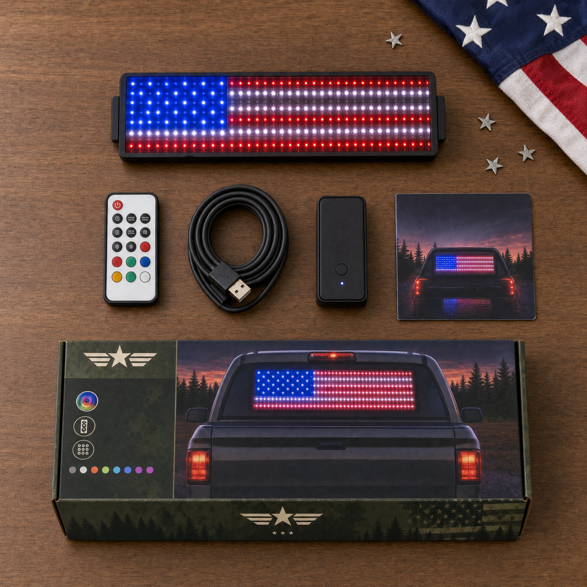 What's in the box: LED panel, remote, cable, controller and quick-start card
