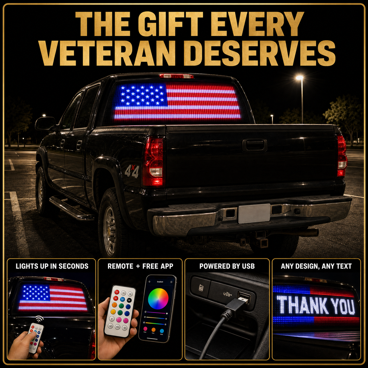 The gift every veteran deserves: lights up in seconds, remote and free app, any design